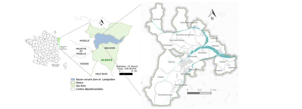 Le périmètre d'action des P.A.P.I  dans les bassins versants de la Haute Zorn