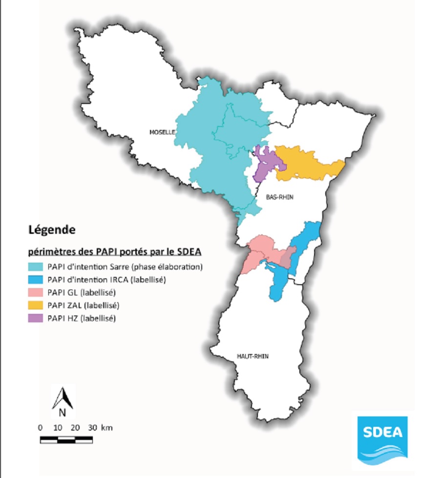 Les zones d'actions des P.A.P.I du SDEA