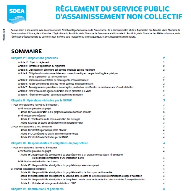 Règlement du service d'assainissement non collectif