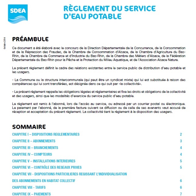 Règlement du service d'eau potable 